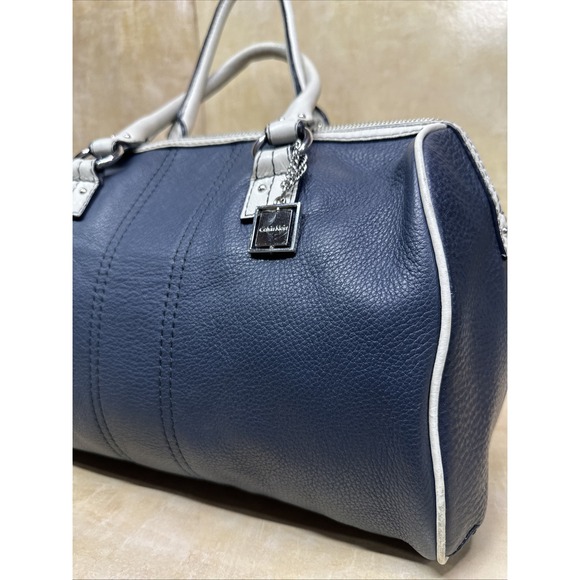 Calvin Klein Navy Blue With Off White Accents Duffle Purse Silver Hardware Clean - Picture 8 of 8
